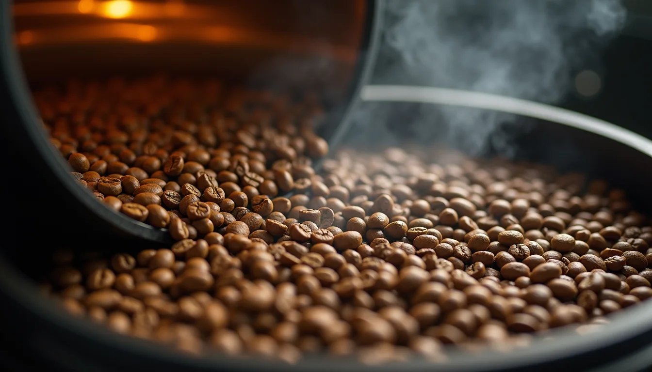 Home roasting green coffee beans in a small roaster